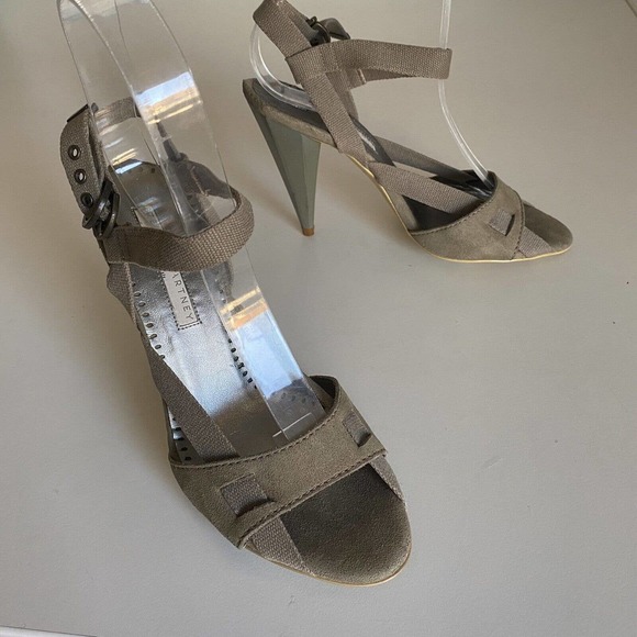 STELLA MCCARTNEY Sandal Open Toe Ankle Strap Suede Canvas Buckle Cone He… - Picture 2 of 11
